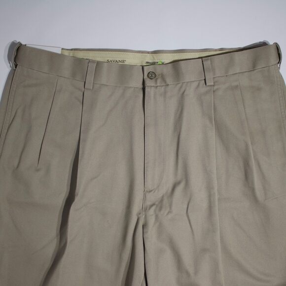 NWT Savane Pleated Performance Chino Elastic Comfort Waist Khaki Beige Men 40x32 - Picture 8 of 10